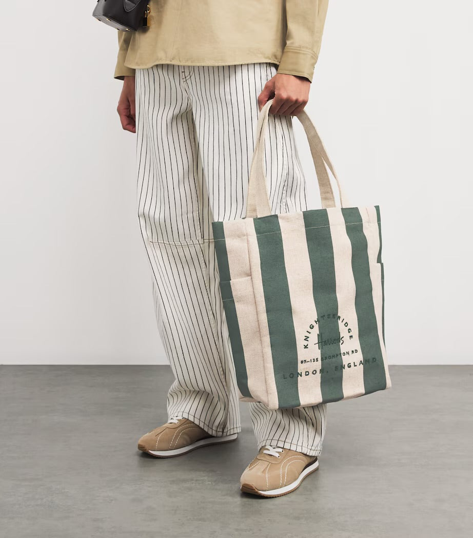 Harrods Jute Striped Logo Shopper Tote Bag