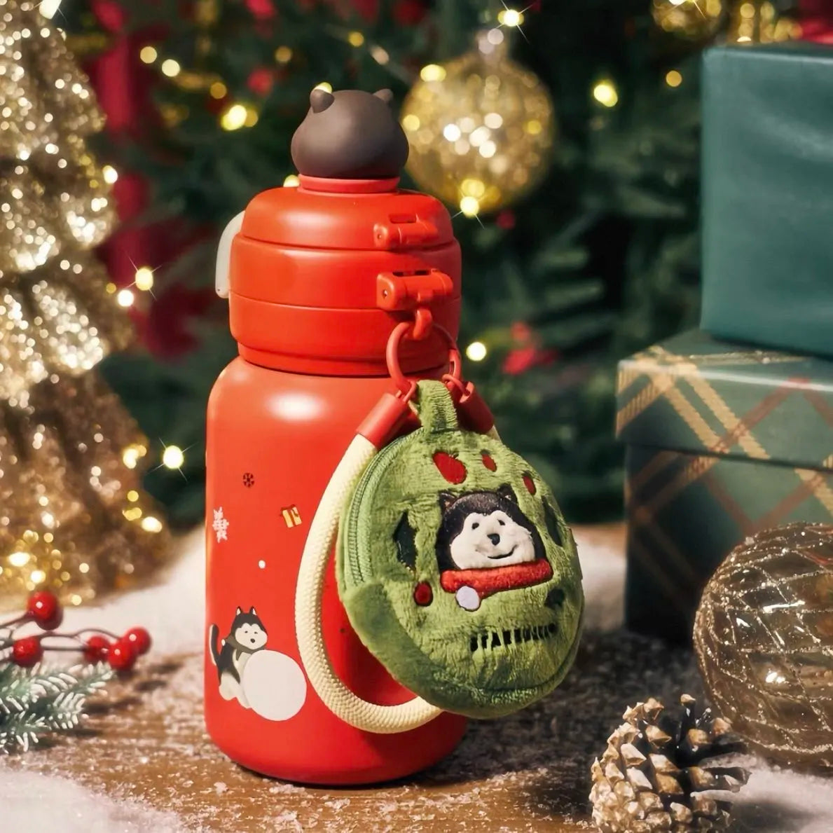 Starbucks 2025 China Warm Christmas Red Husky 19oz SS Tumbler with Coin Bag