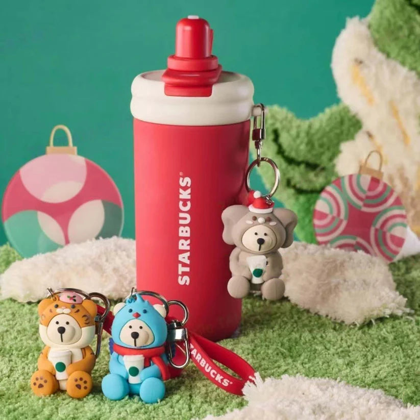 Termo de Acero Inoxidable con Popote y ornamento al azar Starbucks China 2024 Christmas cute Winter 550ml