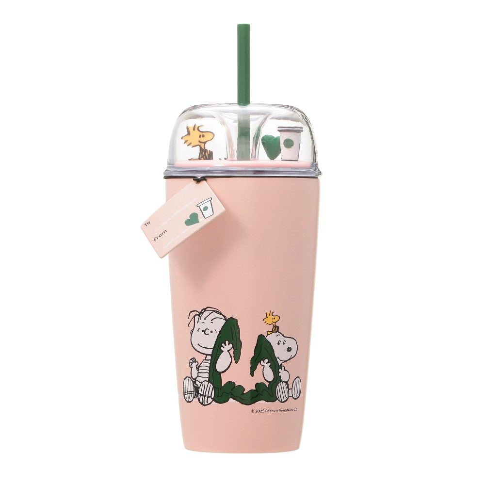 Vaso frío de acero inoxidable PEANUTS rosa de 473 ml Japon Starbucks and PEANUTS 2025 co-brand