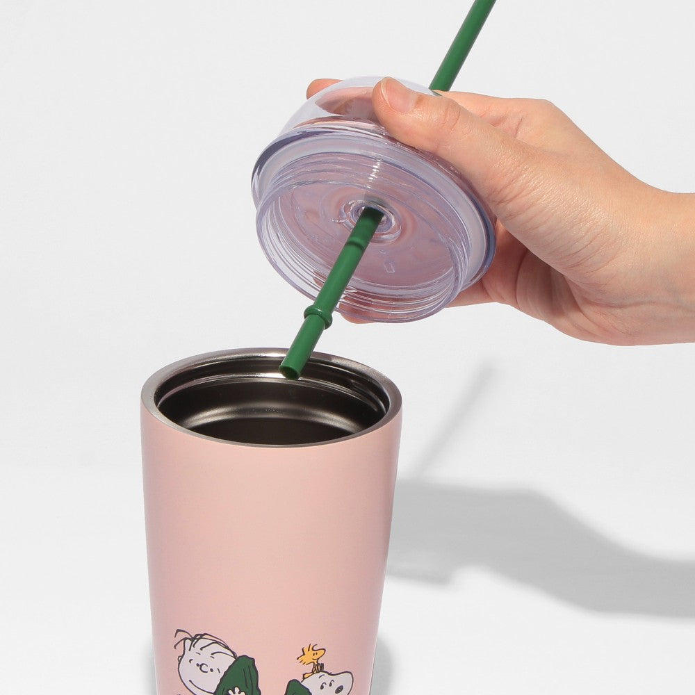 Vaso frío de acero inoxidable PEANUTS rosa de 473 ml Japon Starbucks and PEANUTS 2025 co-brand