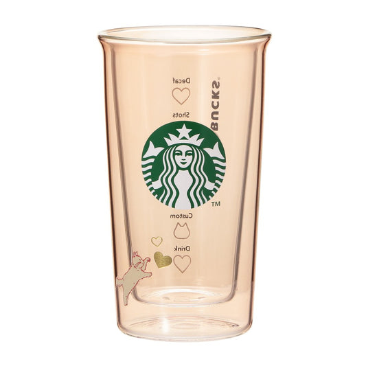 Vaso de Cristal de Doble Pared resistente al calor Starbucks Japan 2025 Valentine's Day beige  355ml