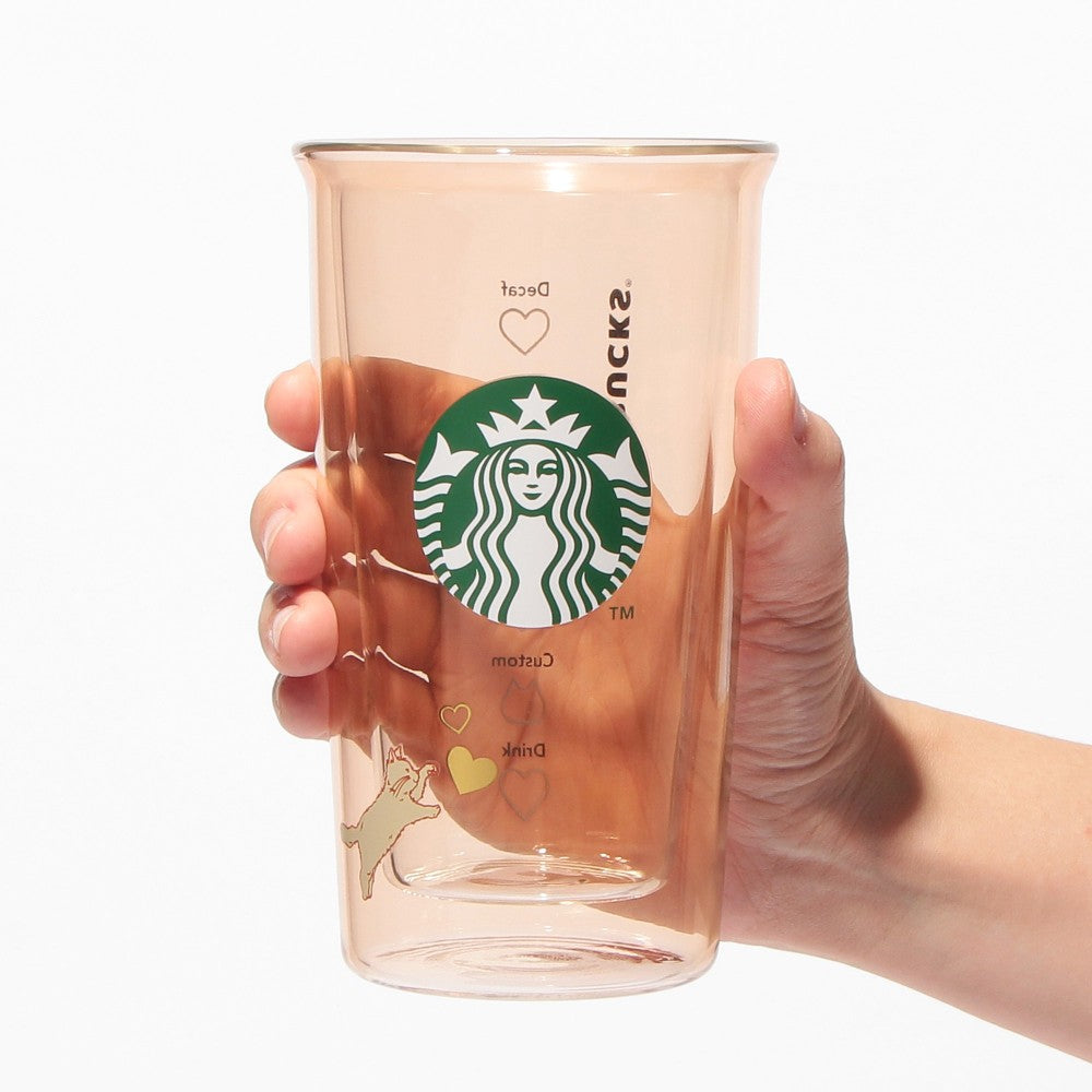 Vaso de Cristal de Doble Pared resistente al calor Starbucks Japan 2025 Valentine's Day beige 355ml