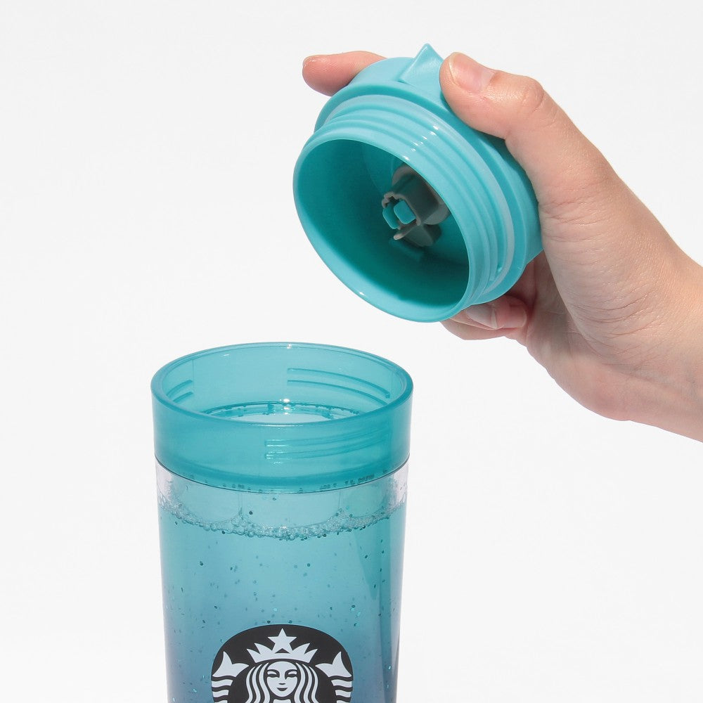 Vaso con Agua y glitter  Turquesa 473ml Starbucks Blue Breeze Japon Summer 2025