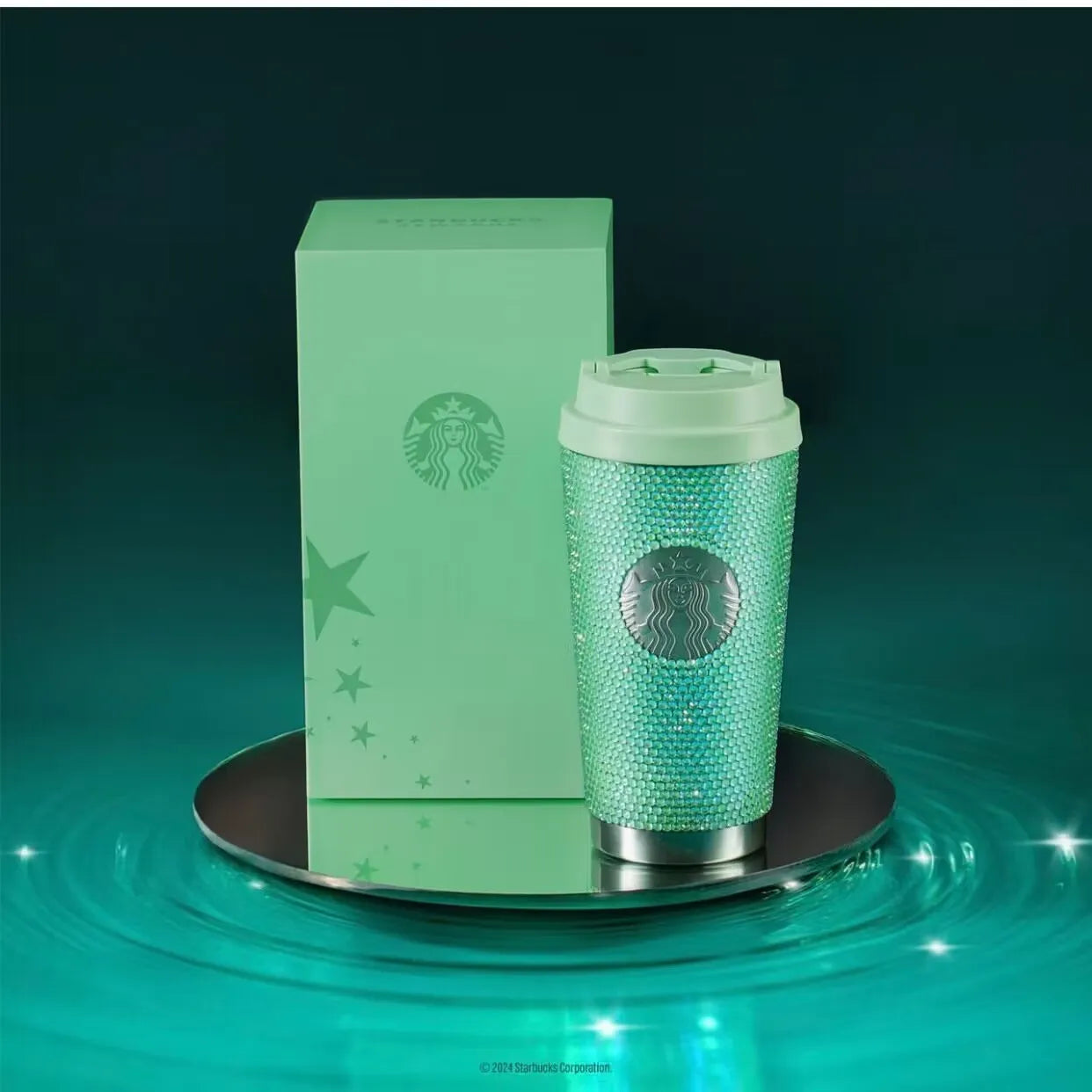 Starbucks 2024 Thailand Christmas Green Rhinestone 16oz SS Tumbler