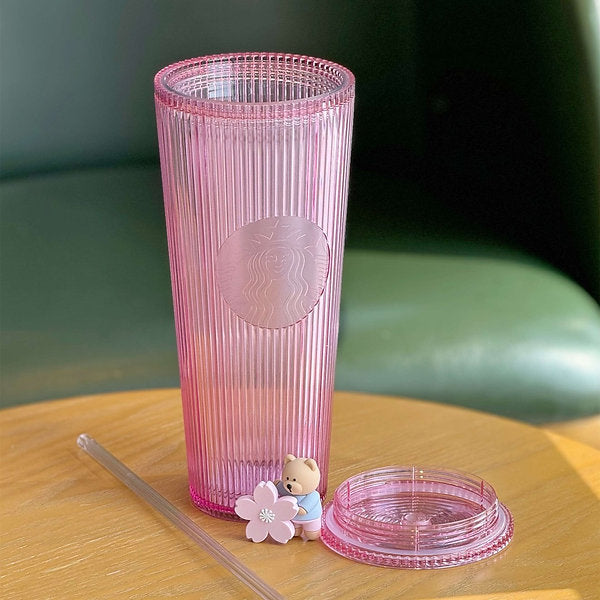 Vaso Venti Acrilico Pink Stripes Sakura Bear Straw Cup China Sakura Collection Spring 2025