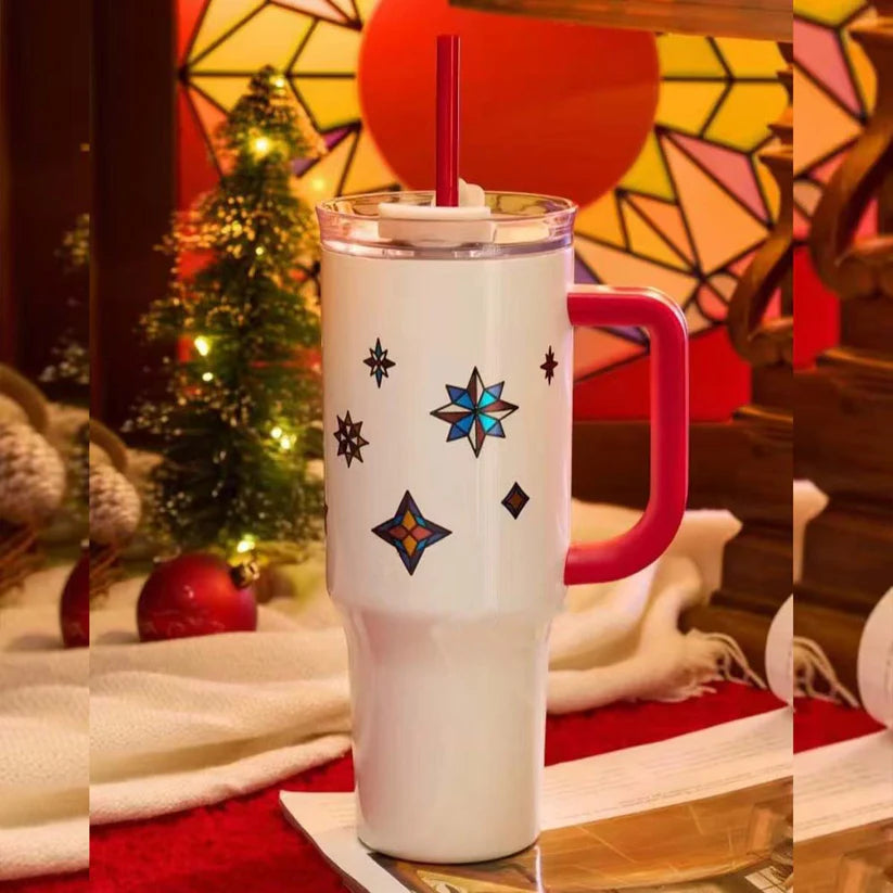 Termo de acero inoxidable con popote Starbucks China 2024 Christmas Colorful Kaleidoscope Series 1100ml