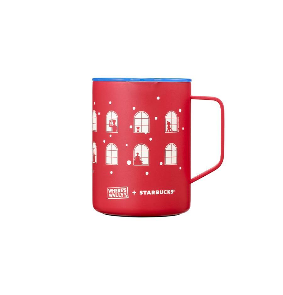 Taza de acero rojo con tapa azul Wheres Wally? Starbucks Series 473ml