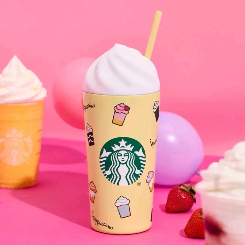 Vaso de Acero Inoxidable de Doble Tapa Starbucks China 2025 Summer Frappuccino Party Series
