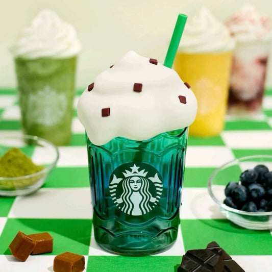 Vaso de Vidrio con Popote Starbucks China 2025 Summer Frappuccino Party Series 490ml 17.25oz