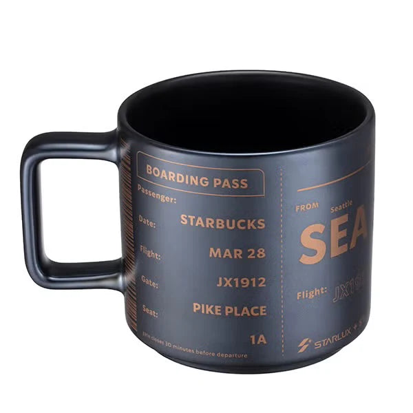 Taza de cerámica negra inspirada en tarjeta de embarque de Starbucks Taiwán 2026 x STARLUX