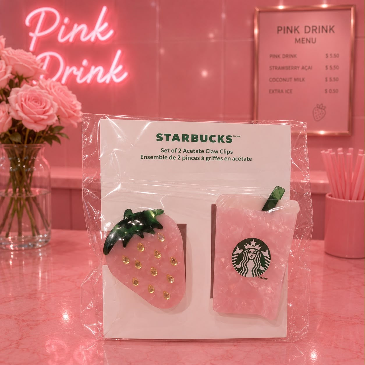 Set de 2 pinzas para cabello pink drink collection