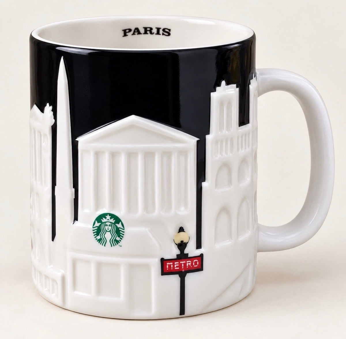 Taza relief mug Paris blanca con negro