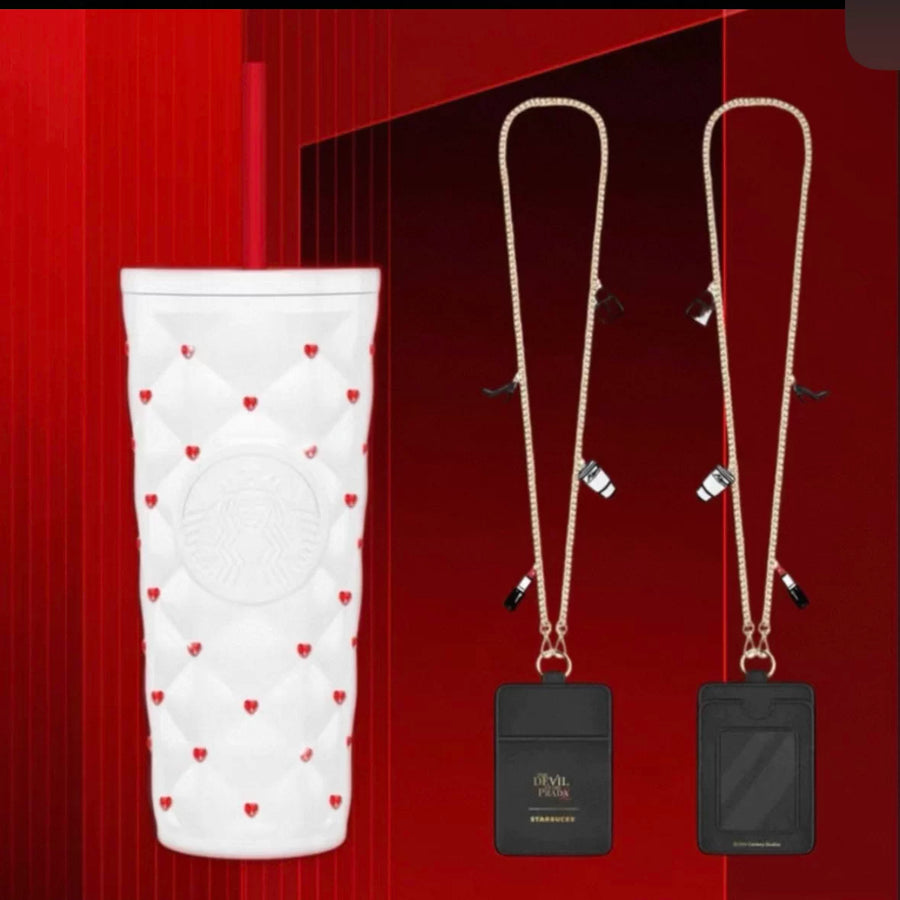 Vaso Térmico Starbucks x The Devil Wears Prada con Cristales en forma de corazón de acero inoxidable 590 ml Edición China