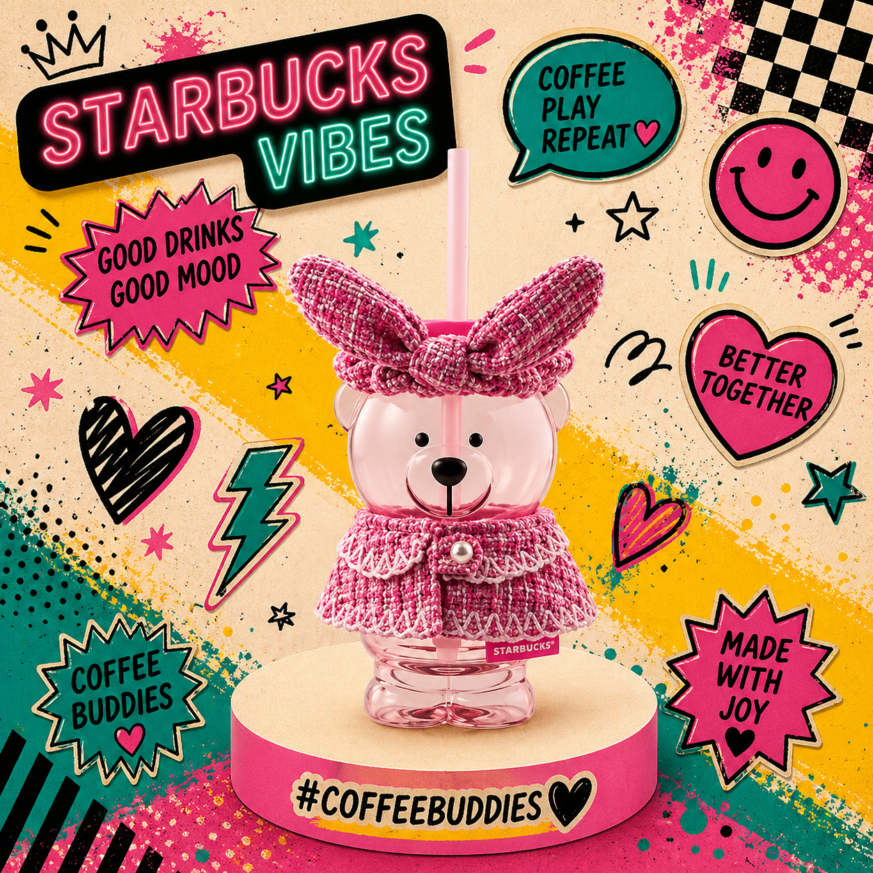 Bearista de vidrio rosa Starbucks Shanghai 2026 New Character Series Bearista Glass 16oz