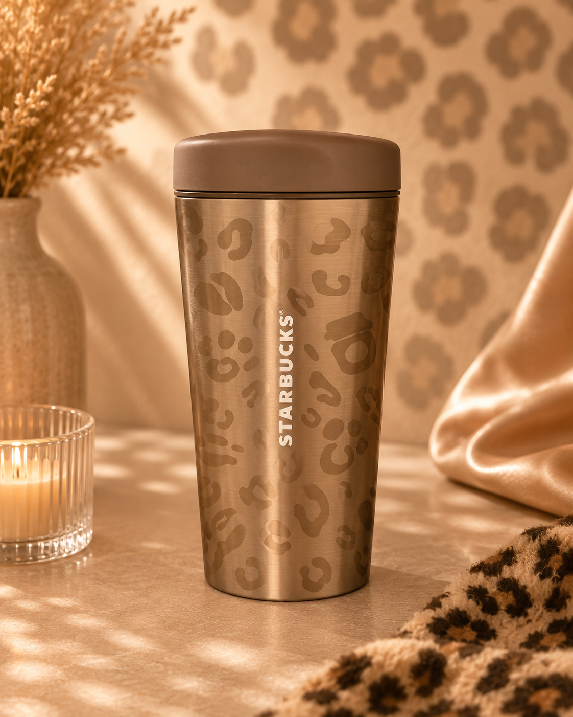 Vaso de acero inoxidable Starbucks Starbucks China 2026 Leopard Print Series 360ml Push Lid Stainless Steel Desktop Cup