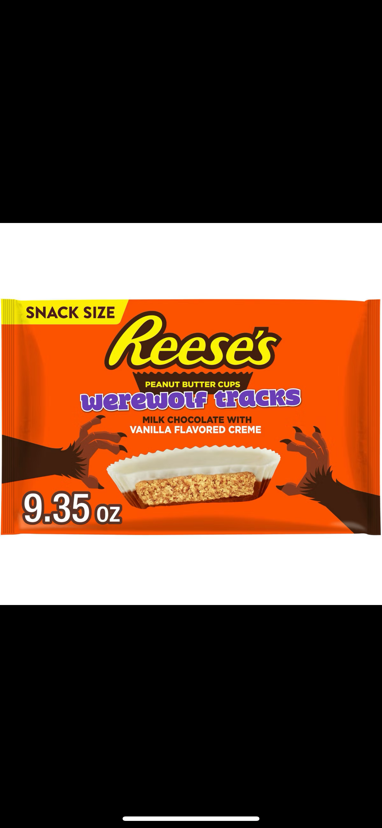 Reese's Peanut Butter Milk Chocolate & Vanilla Crème Werewolf Tracks Cup Halloween Candy Snack Size - 9.35oz