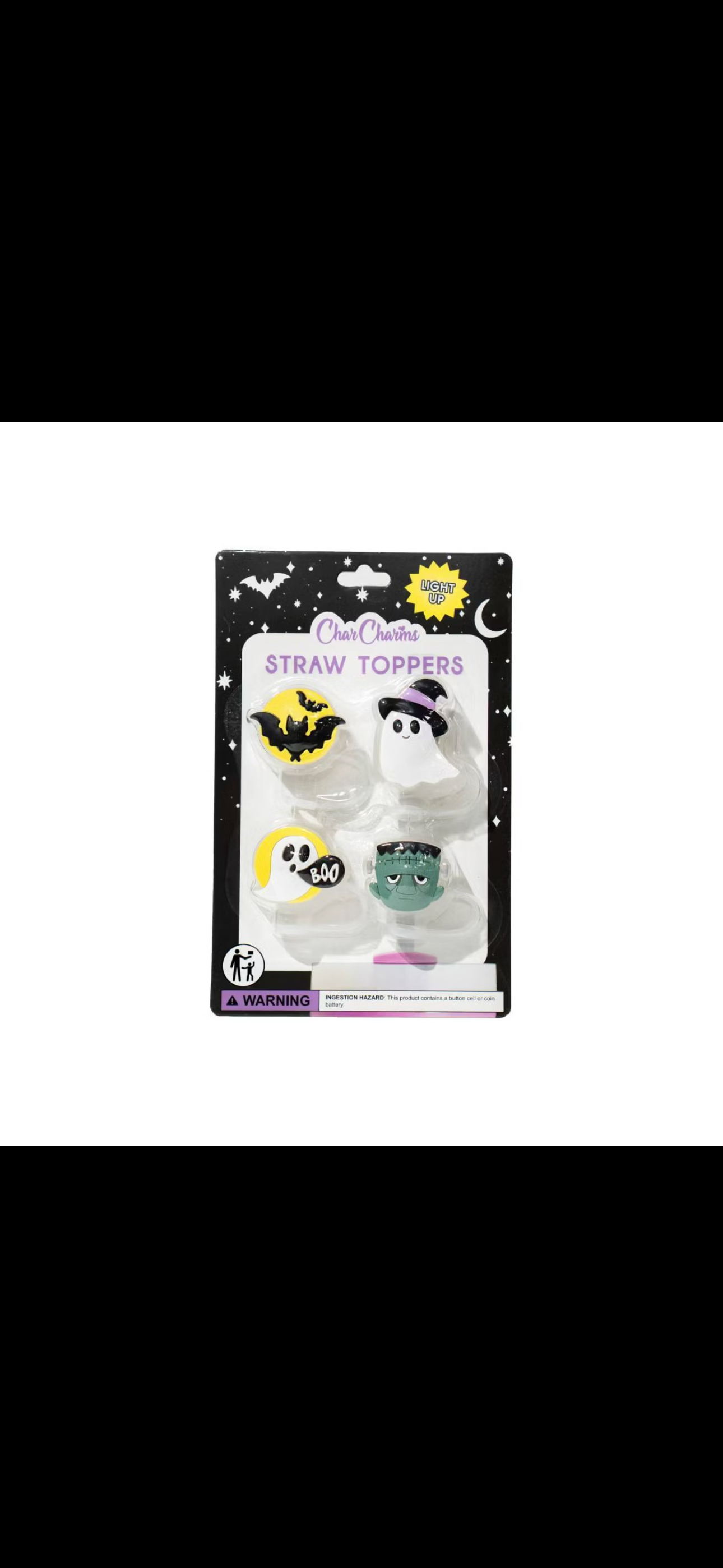 CharCharms 4pk Straw Toppers fantasmas, Frankenstein, murciélago