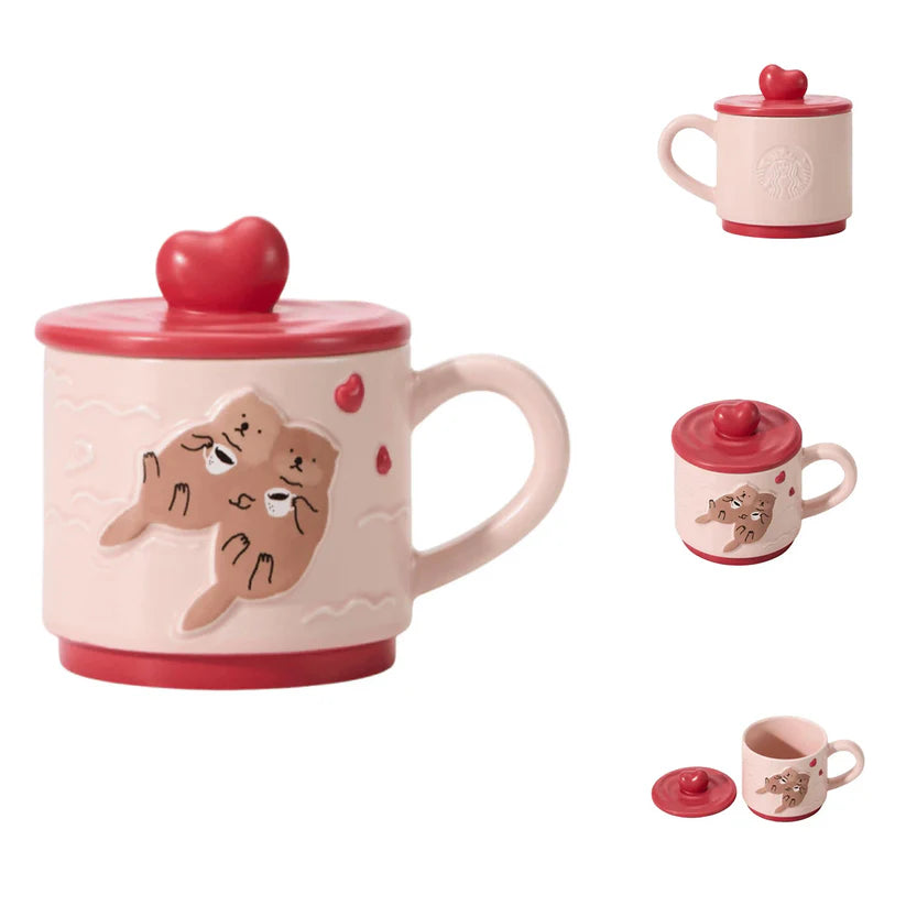 Taza de cerámica en forma de corazon 380ml Starbucks China 2025 Valentine's Day Heart Shaped Lid Mug 380ml