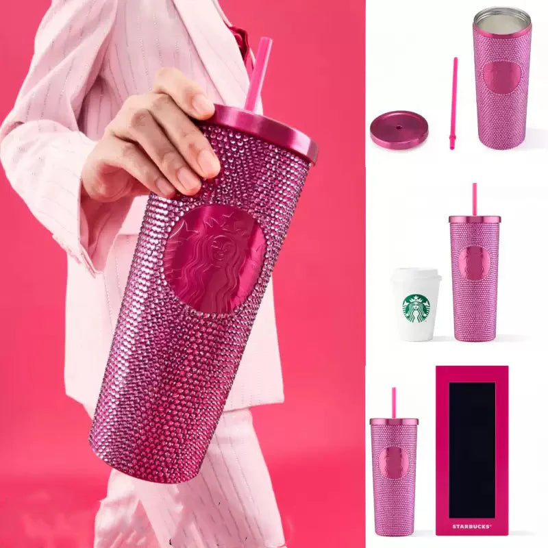 Rhinestone Rosa de Acero Inoxidable Starbucks China 2025 Colorful summer Series Pink