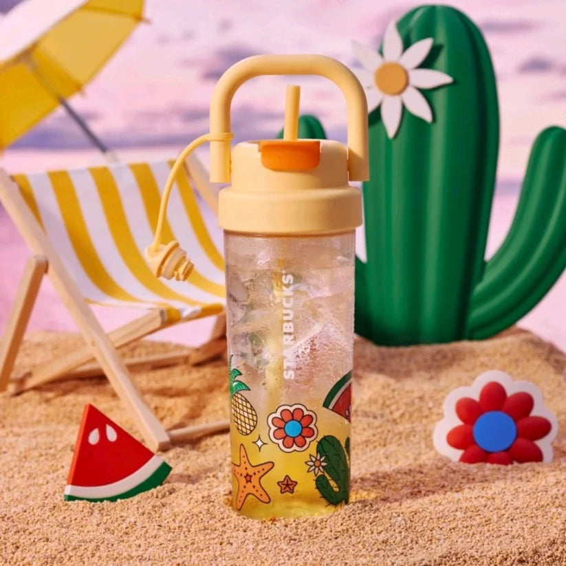 Vaso de Plastico con Popote Starbucks China 2025 Tropical Series 700ml 24.64oz