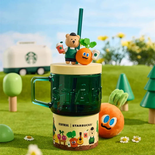 Vaso con Popote Starbucks China 2025 and STAYREAL co-brand carrot series Glass straw cup 515ml