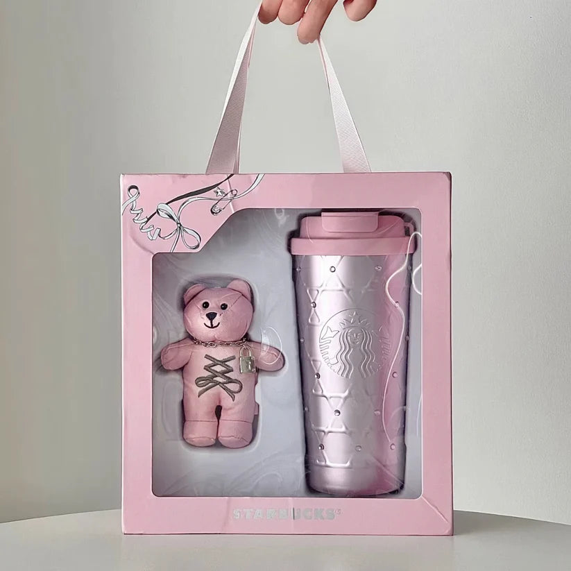 Vaso de Acero Inoxidable rosa con charm de Bearista 550ml 2026 Starbucks China 2026 Ballet Series