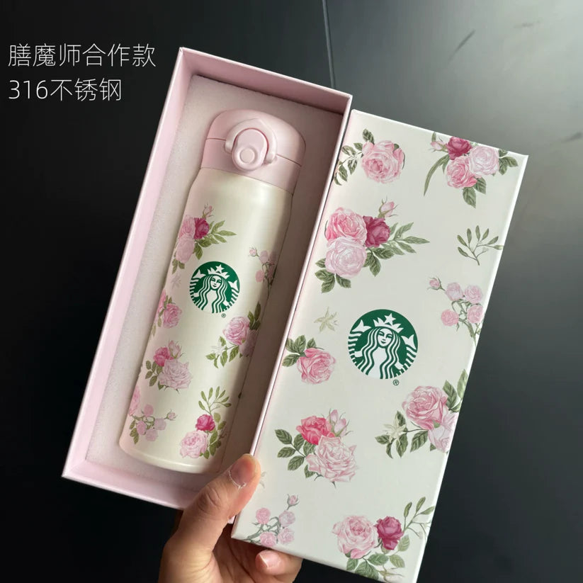 Termo de Acero Inoxidable con caja de regalo Starbucks China 2026 Rose Garden series Thermos 500ml 17.6oz