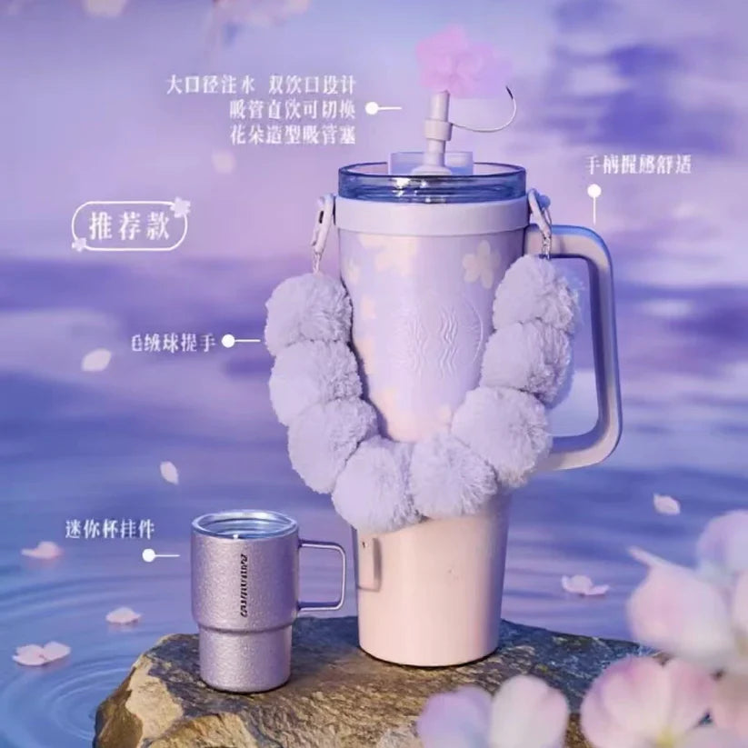 Vaso de Acero Inoxidable con popote, boquilla y colgante de vaso Starbucks China 2026 Spring Cherry Blossom Collection 900ml 31.68oz
