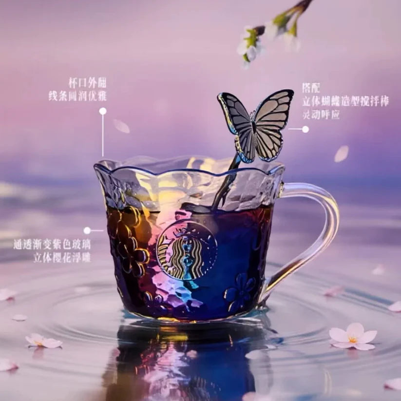 Taza de Vidrio con agitador Starbucks China 2026 Spring Cherry Blossom Collection glass with butterfly stirrer