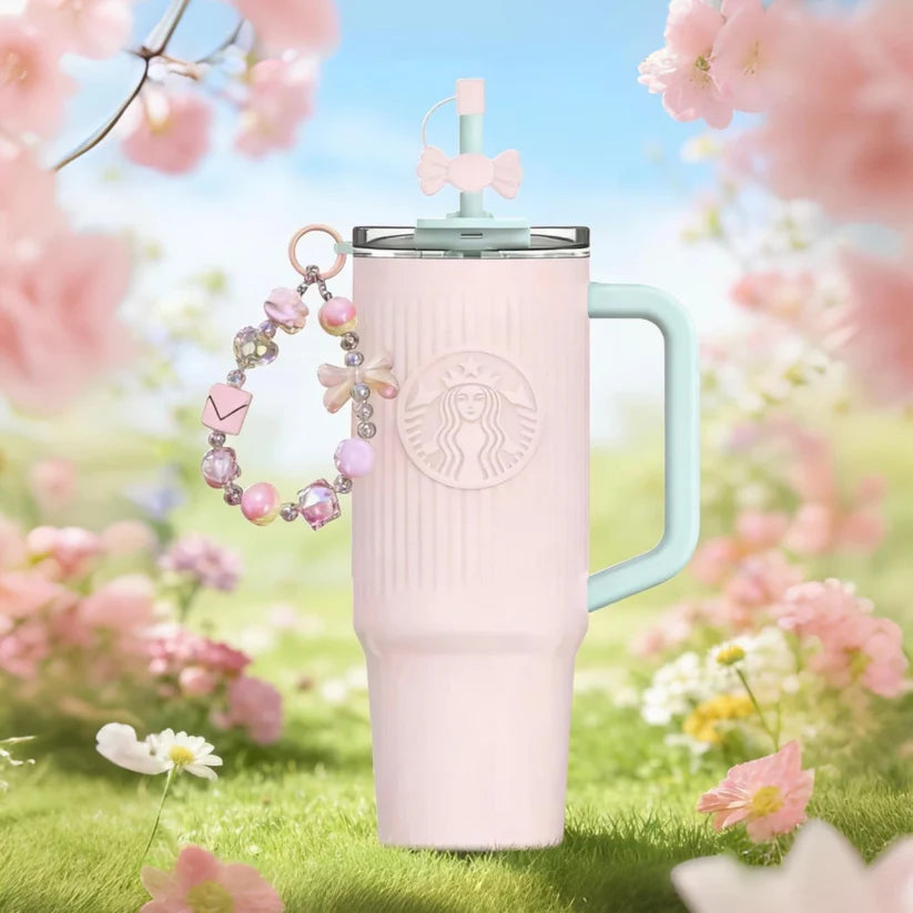 Starbucks China 2026 Spring Sunny Sky series 910ml pink double mouth stainless steel cup with pendant