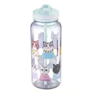 Botella de agua fría de plástico para gatos Trutab de la serie Pet Alliance de Starbucks Taiwán 2025, 946 ml