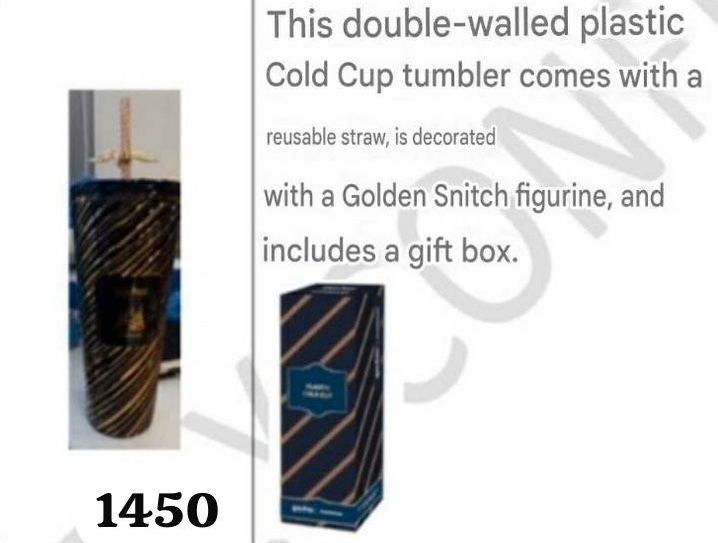 Vaso Harry Potter Golden Snitch Azul con Popote Reutilizable | Caja de Regalo