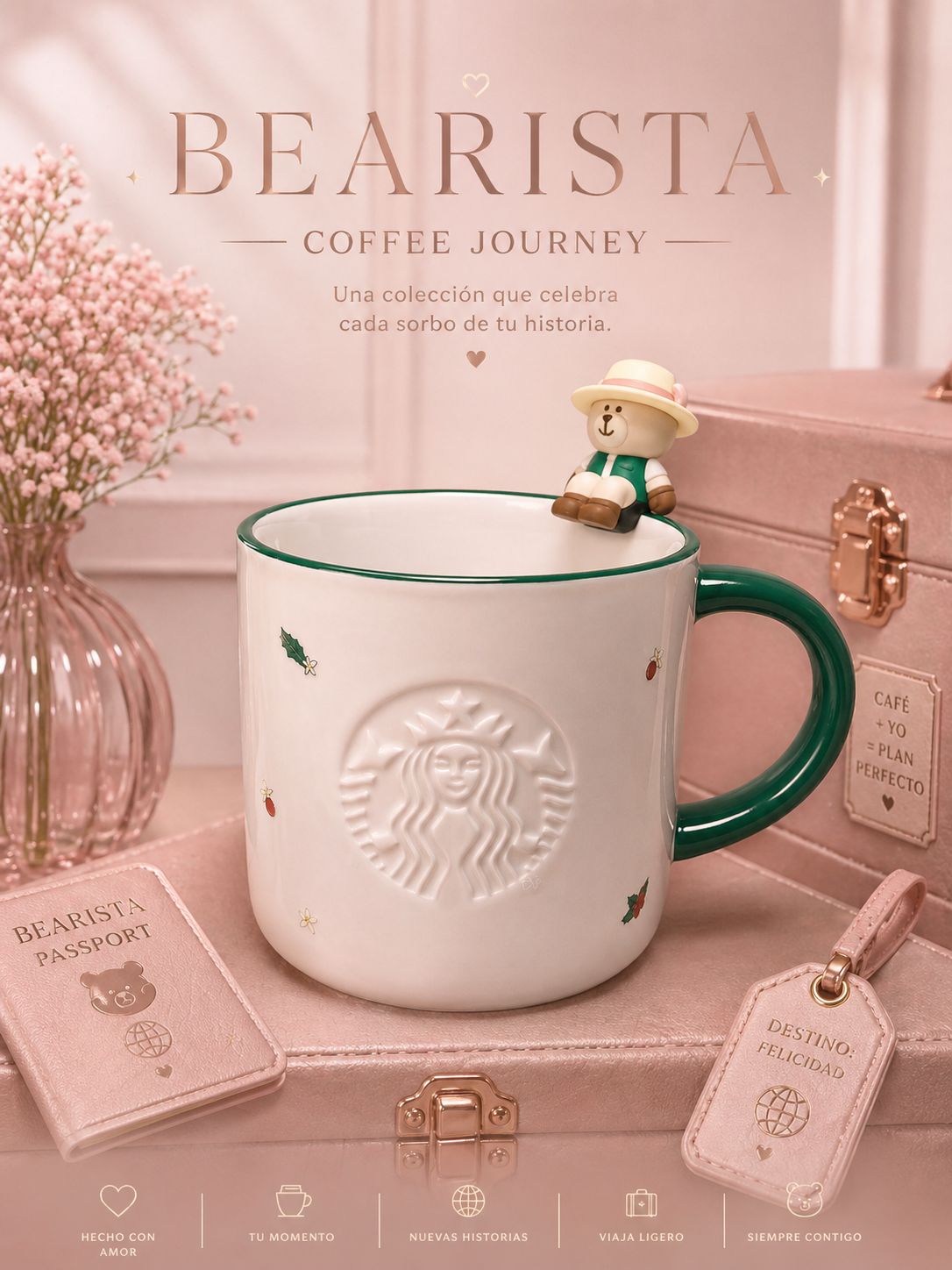 Taza de Cerámica color marfil Starbucks Thailand 2026 Bearista's Coffee Journey series 12.5oz