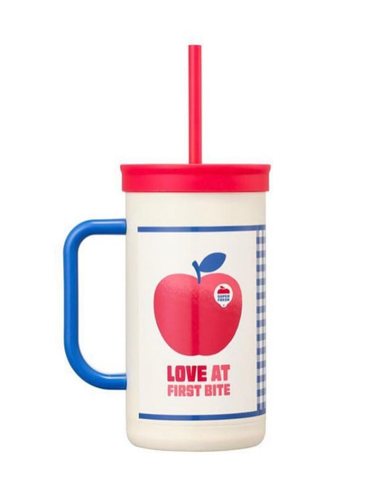 Love at First Bite Apple Stainless Steel Straw Cup Grocery Market Korea 2025