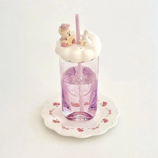 Vaso de Vidrio con Popote Morado Starbucks China 2025 Princess Afternoon Tea 2.0 series 500ml