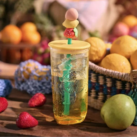 Vaso Triangular de Vidrio con Stopper Starbucks China 2025 Fruit Romance series Triangle glass cup 473ml