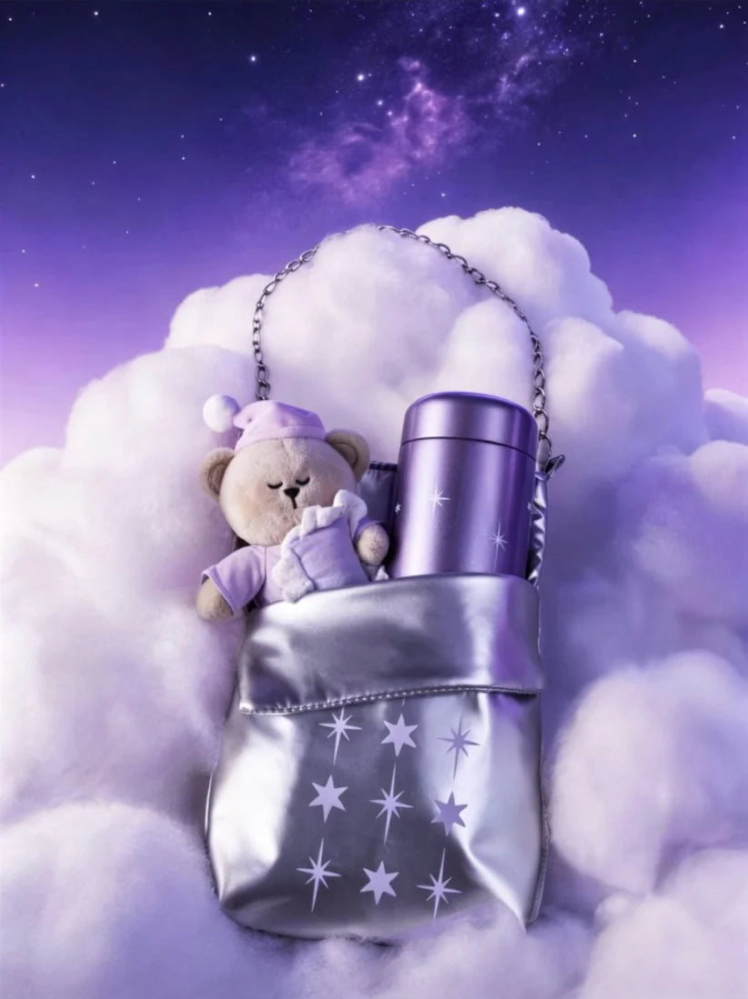 Starbucks China 2026 Purple Night Star River series 220ml star style stainless steel thermos cup with cup cover and bear