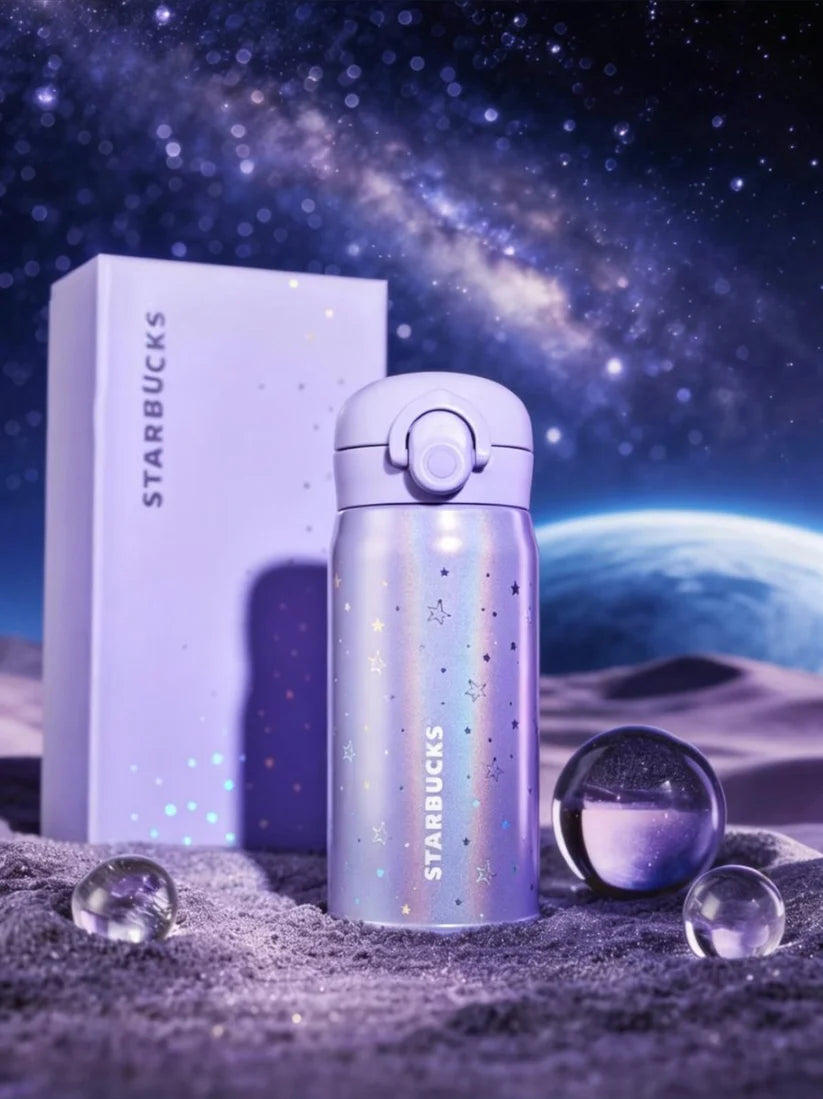 Starbucks China 2026 Purple Night Star River series 350ml Thermos co-branded pop-top thermos cup gift box