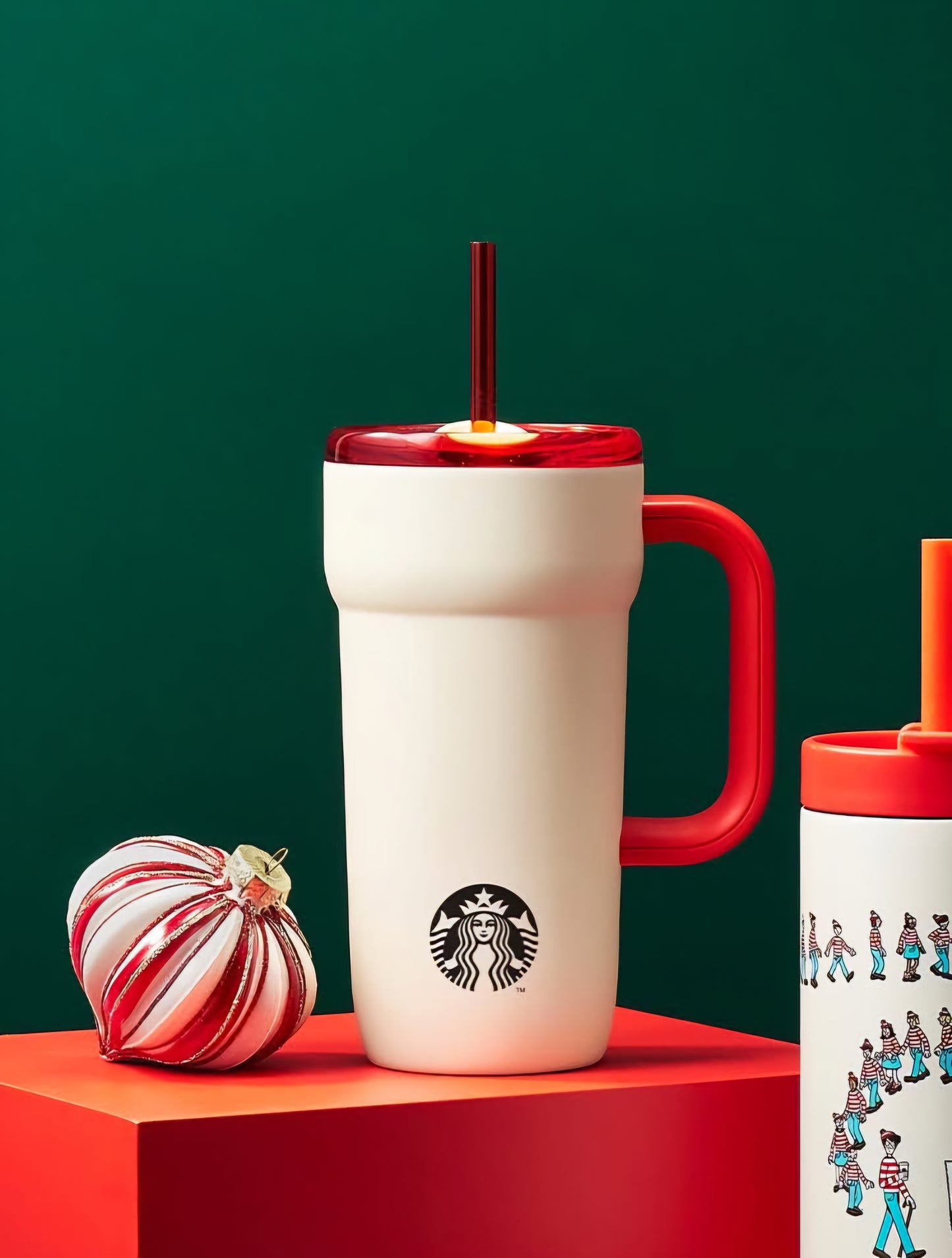 Vaso térmico de acero inoxidable, con tapa roja y un asa Dante tumbler Starbucks
