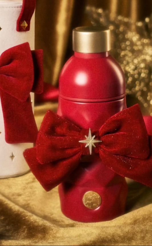 Botella pequeña roja de acero inoxidable con lazo