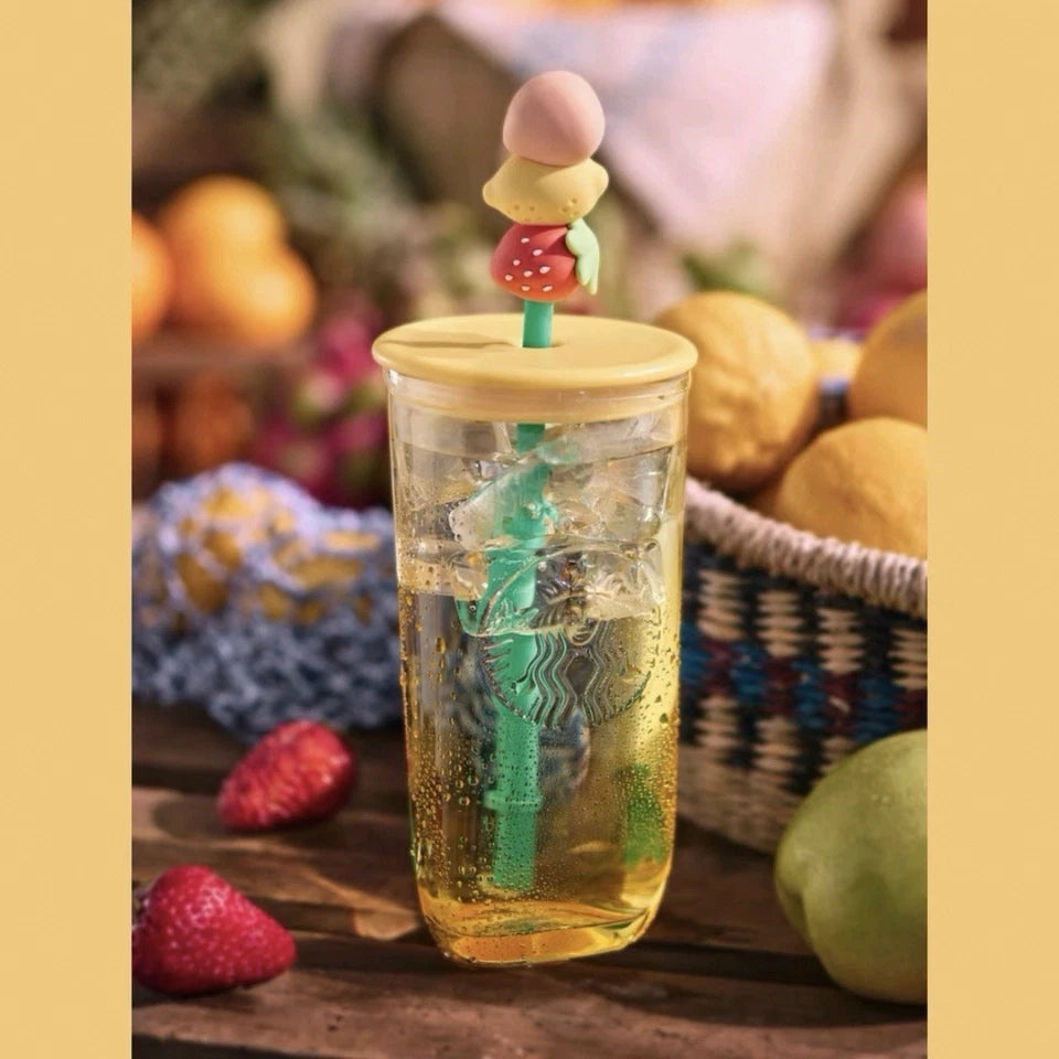 Vaso Triangular de Vidrio con Stopper Starbucks China 2025 Fruit Romance series Triangle glass cup 473ml
