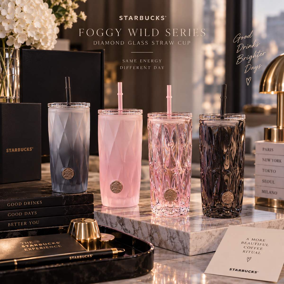 Starbucks Foggy Wild Series · Diamond Glass Straw Cup