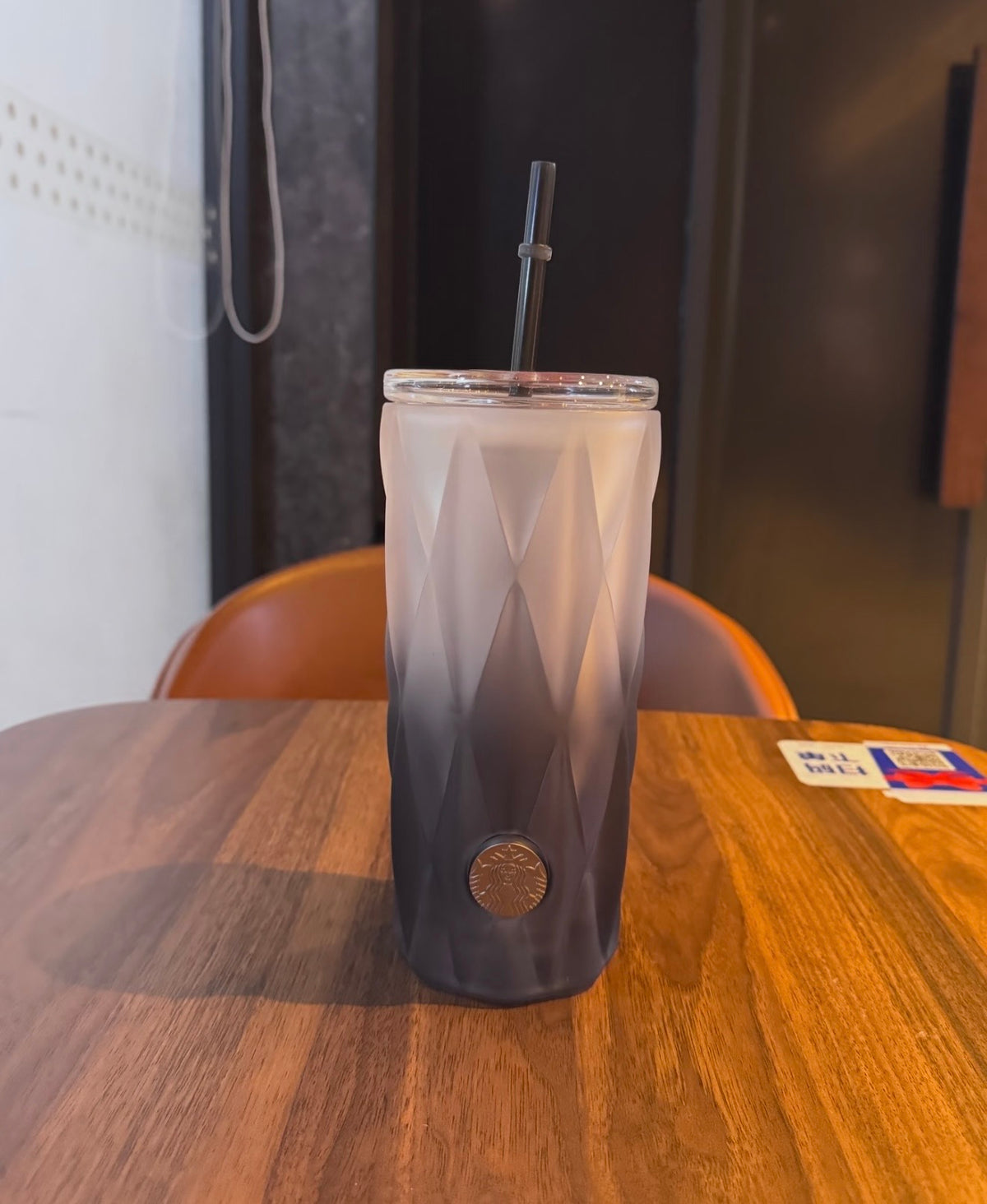 Starbucks Foggy Wild Series · Grey-Black Gradient Diamond Glass Straw Cup 530 ml