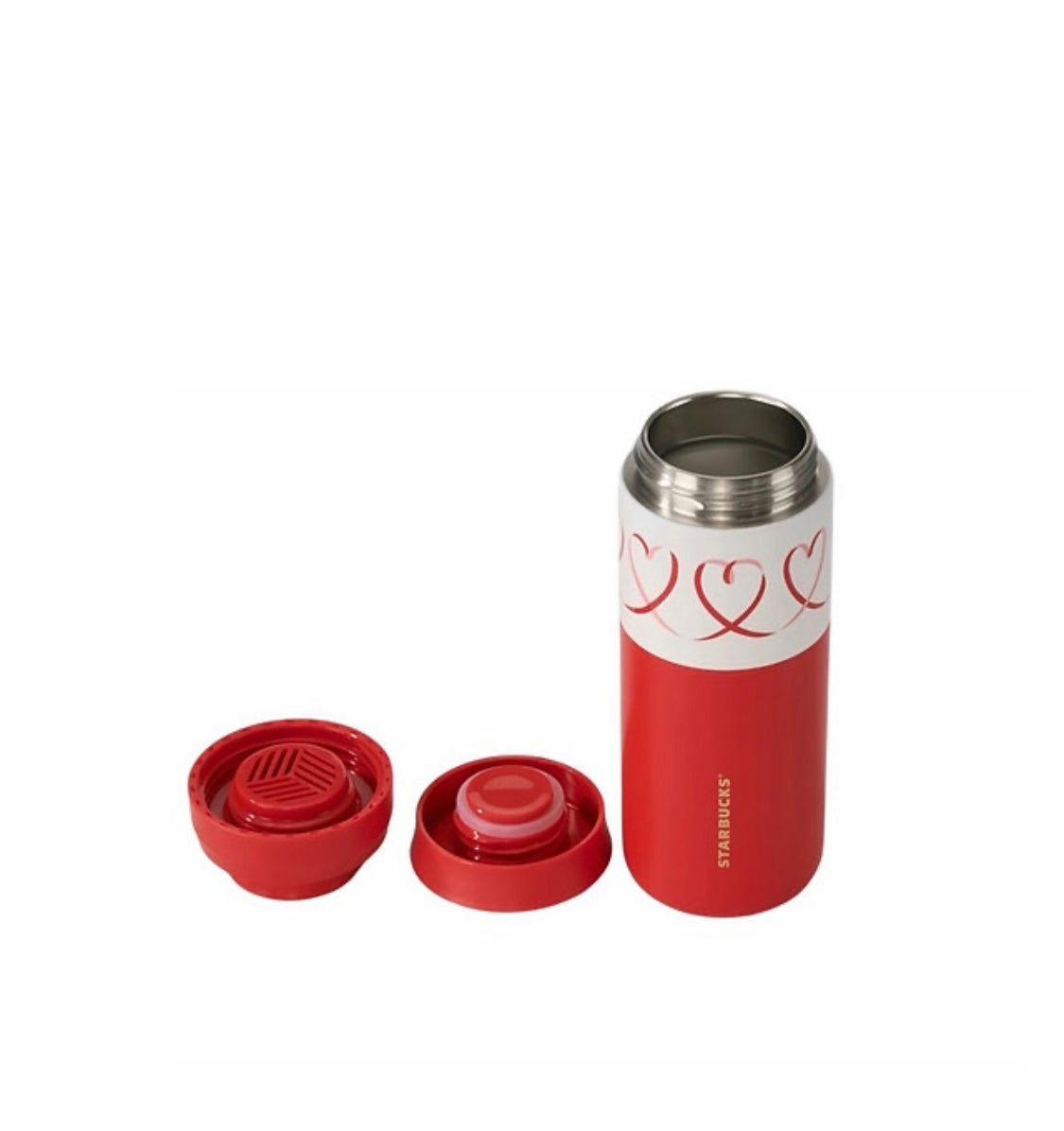 China Valentine Red Hearts Stainless Steel Tumbler with Tea Strainer 370ml