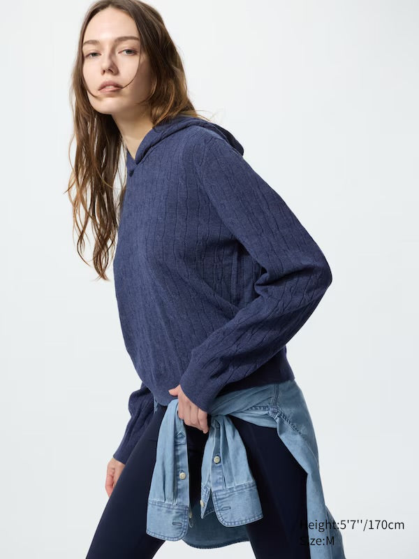 Hoodie Cable Knit Lavable – Textura Tejida Suave & Confort Casual Uniqlo