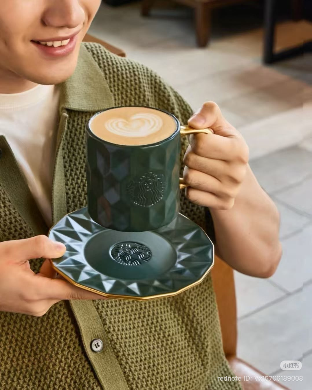 Starbucks 2026 China Summer Dark Green 13oz mug with coaster and gift box