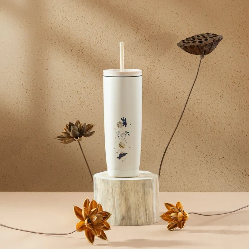 Vaso de Acero Inoxidable blanco con tapa y popote Starbucks Vietnam 2026 Mid-Autumn Series  20oz