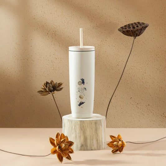 Vaso de Acero Inoxidable blanco con tapa y popote Starbucks Vietnam 2026 Mid-Autumn Series  20oz