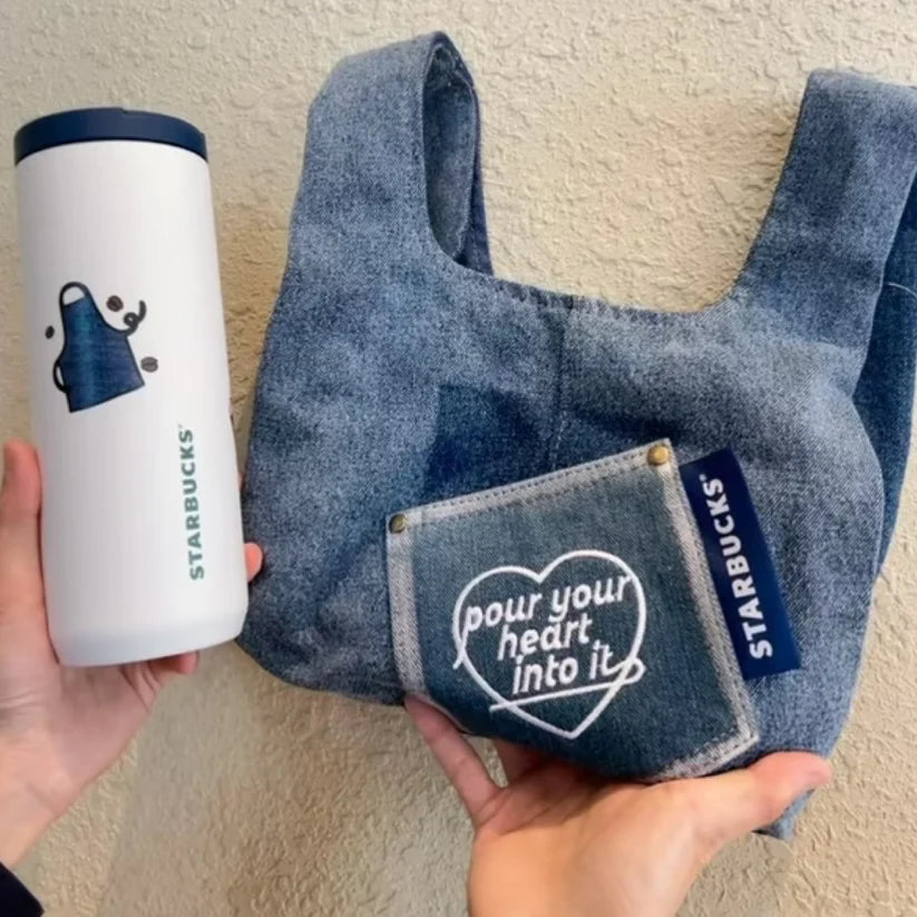 Starbucks China 2026 Denim series stainless steel tumbler coming with handle bag 530ml